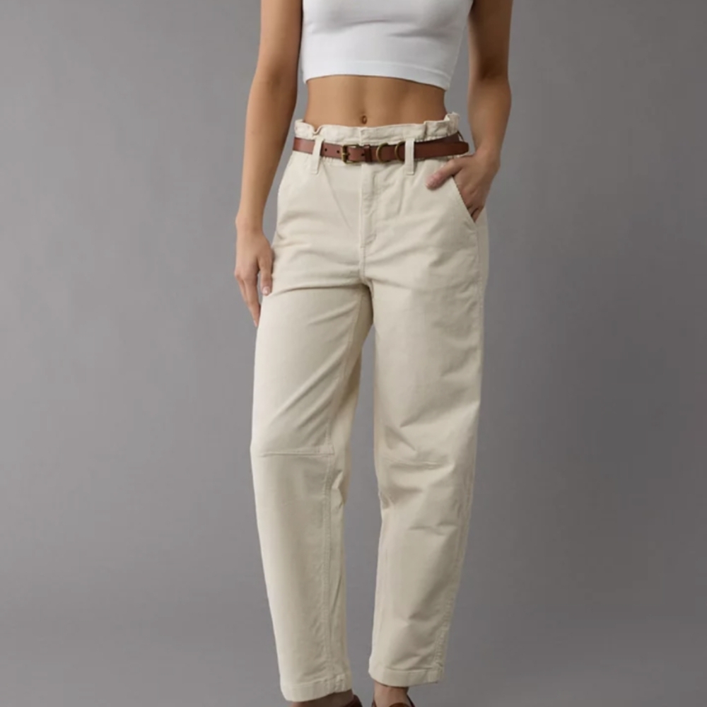 Barrel Leg, Cream High-Waisted Pants